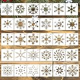 30 Stück Schablonen Weihnachten Fenster Weihnachtsschablonen Schneespray Fenster Schablone Wiederverwendbare Wandgestaltung Set 7.5*7.5cm für Scrapbooking Handwerk Halloween, Heiligabend Erntedankfest