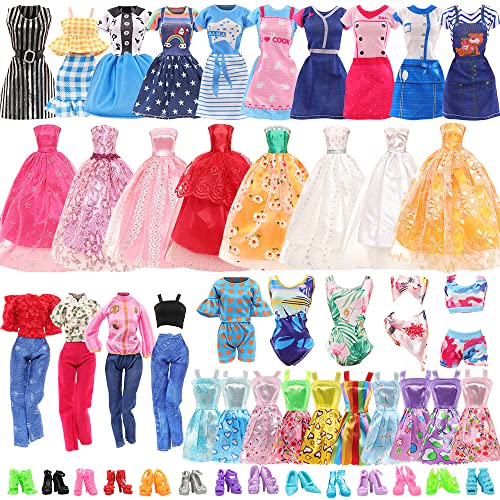 Miunana 27 Puppenkleidung Kleidung für Puppen = 6 Kleider 3 Tops 3 Hosen 3 Abendkleider 2 Badenanzüge 10 Schuhe für 11,5 Zoll Mädchen Puppen