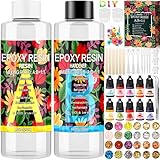 ENCOUN Epoxidharz Set Anfänger 510ml, 1: 1-Verhältnis Glasklar Gießharz Sets, Harz Gießen Zubehör mit Glitzer, Holzstäbchen, Messbecher, Epoxidharz Anfänger Sets für Handwerk, Kunstprojekt