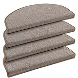 Floordirekt 15x Treppenstufen Matten, Stufenmatten innen für Treppe, Treppenteppich, selbstklebend, Teppich für Treppenstufen, Treppenschutz, Stufenteppich (London, Beige, 65x23 cm, Halbrund)