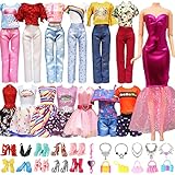 28 Stück Kleidung und Zubehör kompatibel mit Barbie Puppen 3 Fashion Kleider 3 Freizeitbekleidung Kleidung( Tops und Hosen ) 10 Paar Schuhe 12 Zubehör für 11,5 Zoll Mädchen Puppen