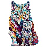 Blumuze Holzpuzzle Erwachsene 160 Stück, Wolf Family Holz Puzzle,Holzpuzzle Einzigartige Tierform Puzzleteile, Puzzle aus Tierteilen, Puzzle Holz Erwachsene mit Geschenkbox aus Holz(M-11.8 * 8in)