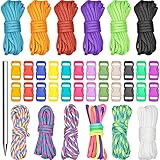 Inntek 12 Stück 10 Fuß Paracord Schnur 550 Paracord Seile, Paracord Armband Paracord Bänder Set mit 24 Paracord Steckverschluss für DIY Armbänder, Schlüsselanhänger,Hundeleinen, Leinen, Zeltseil