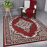 VIMODA Teppich Orientalisch Muster kurzflor Klassisch Wohnzimmer, Esszimer, Flur- Beige Rot, Maße:120x170 cm