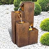 Gartenbrunnen Zimmerbrunnen Brunnen Zierbrunnen Springbrunnen Brunnen Wasserfall Wasserspiel für Garten (Holz-HÄUSCHEN 4-Stufig mit LED-Licht - 230V)