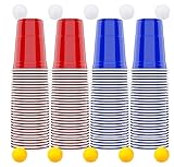 Coco Berming Bierpong Becher Set, 100 Stück Beerpongbecher, 500ml Rote Blaue Wiederverwendbare Beerpong für Party Trinkspiele, Camping, Geburtstag, Hochzeit, Festivals