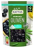 Kattus - Schwarze Hojiblanca Oliven mit Meersalz | Entsteinte Hojiblanca Oliven mit Olivenöl und Meersalz mariniert | Im wiederverschließbaren Beutel | 120 g im Beutel