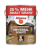 Alpina Universal-Schutz Lasur – Nussbaum, seidenmatt – langanhaltender Schutz vor Witterung und Nässe – tropf- und spritzgehemmt – 5 Liter